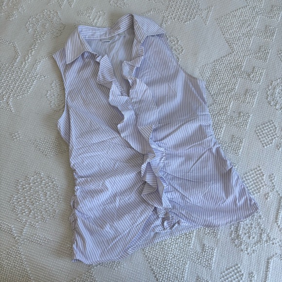New York & Company Tops - New York & Company women’s size L white & purple stripe sleeveless collared top